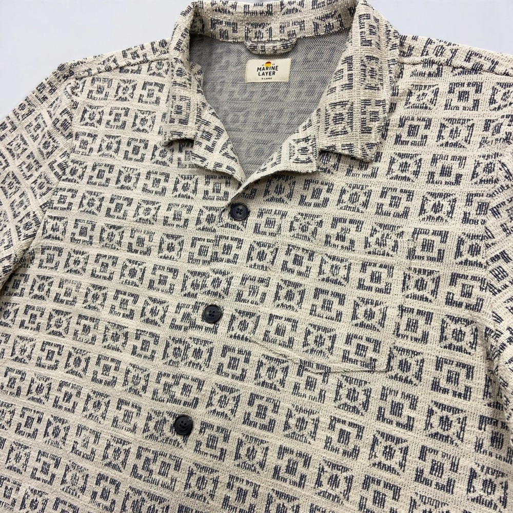 Marine Layer Resort Shirt Men's XL Tan Neutral Geo Archive Cam Jacquard Camp - Picture 4 of 14